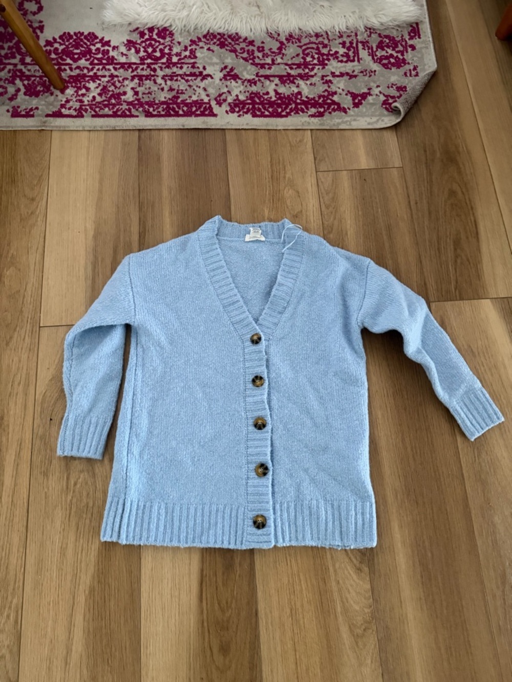 For The Republic Light Blue Button-Front V-Neck Cardigan